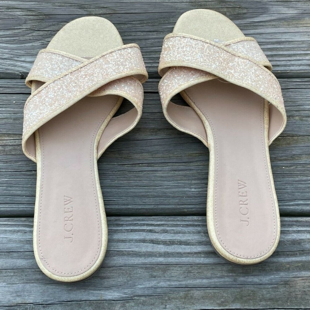 J. Crew Women Sandal Flat Shoes Sparkling man made Upper Gold Tone Size 10 - Picture 6 of 12